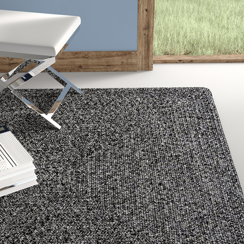 Tapis intérieur / extérieur tressé Edie, Rectangle 11 pi 6 po x 14 pi 6 po, Gris anthracite