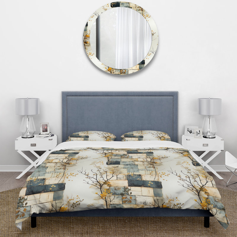 Literie Grey Cubic Botanical Dreams, Housse de couette pour très grand lit et 2 très