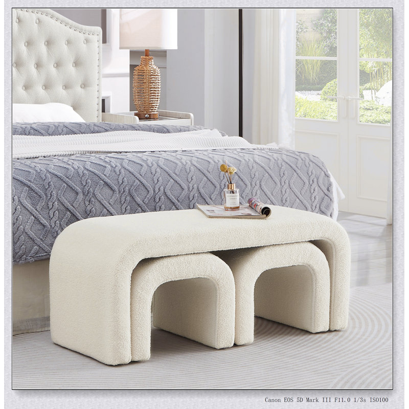Ensemble de 3 tabourets de banc et de repose-pieds modernes en forme de U pour le hall d'entrée, la chambre à coucher et le salon, 44 + 18 pouces