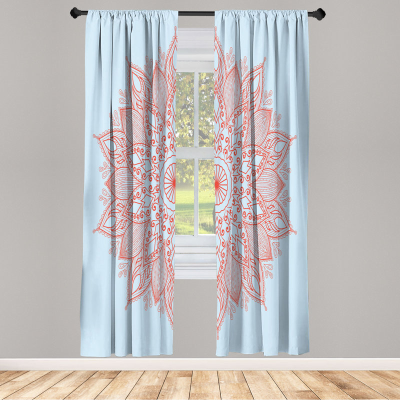 Microfiber Floral Semi-Sheer Rod Pocket Curtain Panels, 28" W x 63" L, Baby Blue/Orange