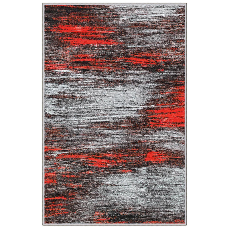 Stylish Woven Carpet (4 x 6 Feet), 100% Polyester, 0.3 in Pile Height | Antibacterial, Non-Slip PVC Dot Underside | Machine Washable, 3D Digital Printed Design | Perfect for Living Room, Bedroom & Office Decor