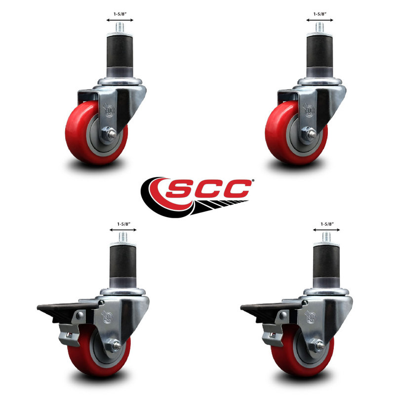 Ensemble de roulettes extensibles pivotantes en polyuréthane de 3 pouces à roue pivotante 1-5 / 8 pouces 2 pouces SCC