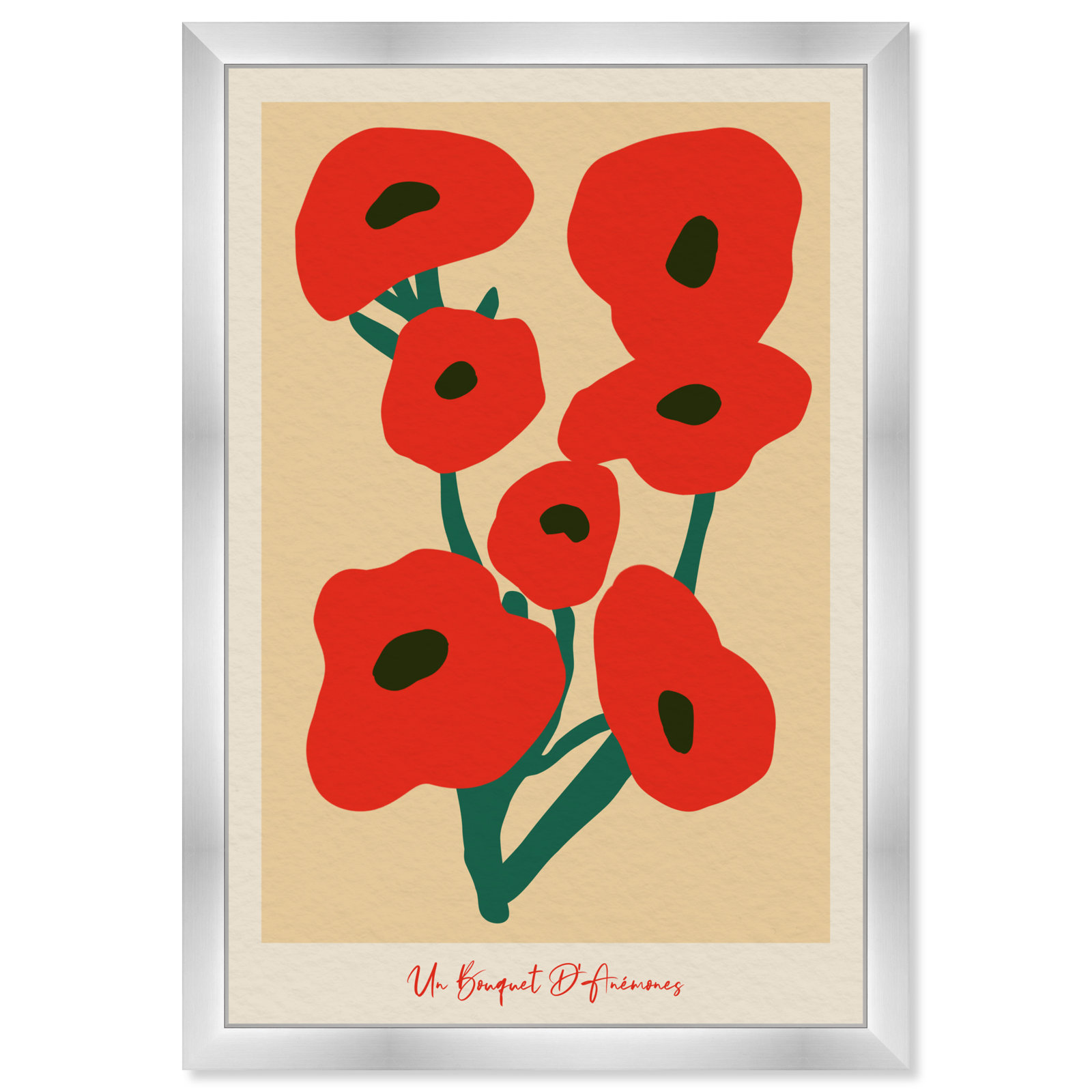 Modern Red Flower Bouquet by Oliver Gal, Silver, 47" H x 32" W