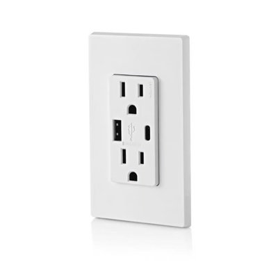 Leviton Decora 15 Amp 125 Volt Type A/C Duplex Watthite Outlet and USB Charger 5-15R 1 Pack