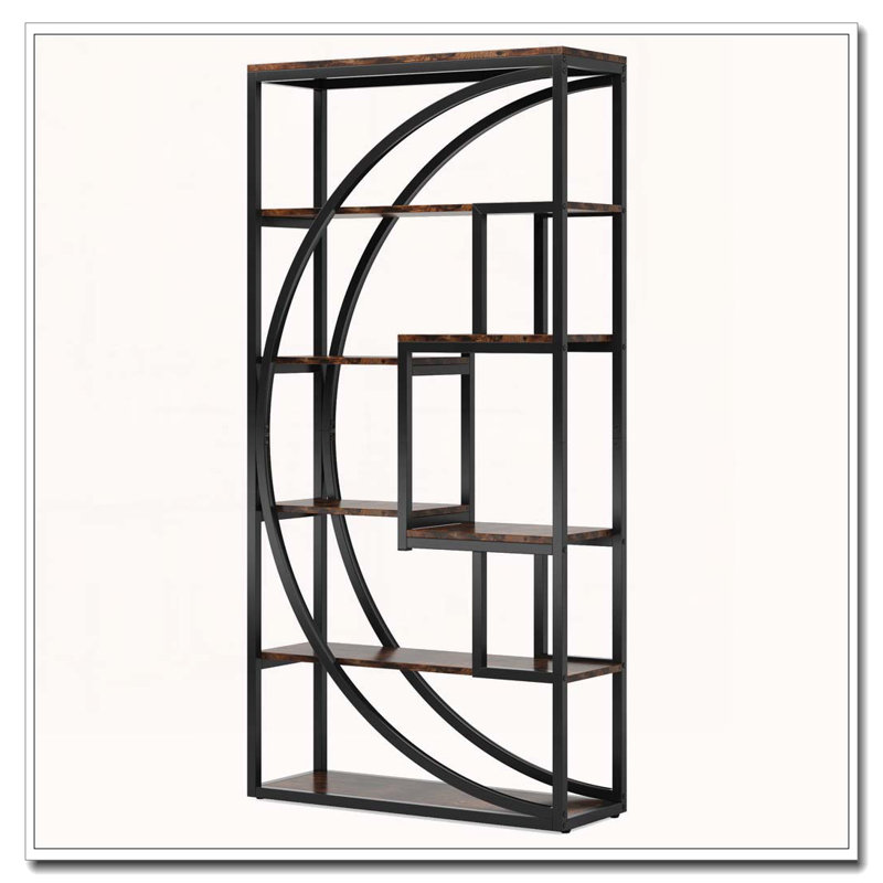 70.47"Height Industrial 5-Tier Rustic Brown Etagere Bookshelf With 8 Open Shelves Organizer For Living Room, Rustic Brown