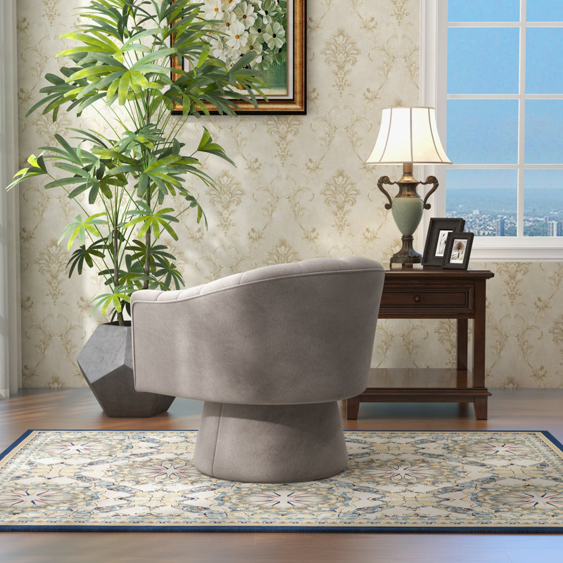 Aketza Velvet Swivel Barrel Chair, Grey
