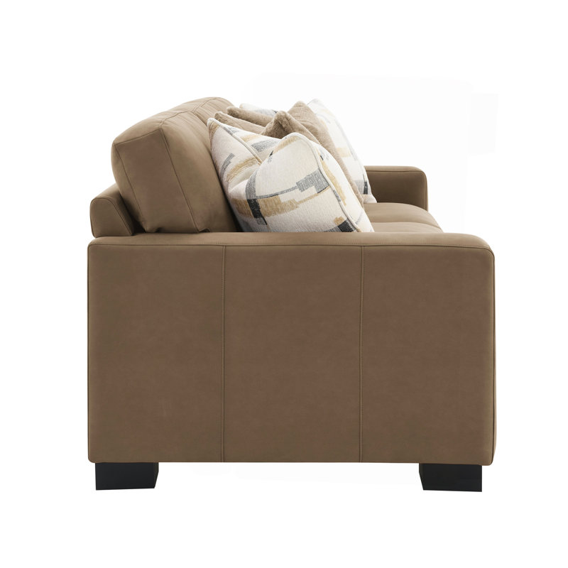 Brown Suede Fabric Sofa W/4 Pillows
