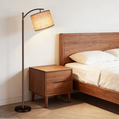 Oil-Rubbed Bronze Floor Lamp With 3-Color LED & Beige Shade, Industrial Style