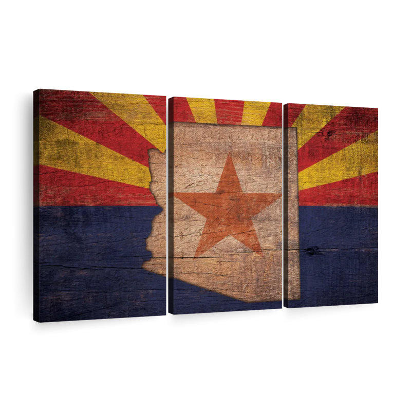 " State Map Over Arizona Flag " 3 - Pieces, 36" H x 57" W x 1.25" D