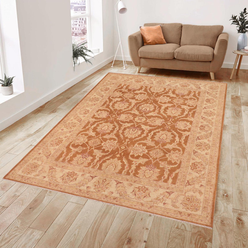 Tapis beige / brun en laine noué à la main de style oriental rectangulaire 8 pi x 9 pi 10 po Baccio