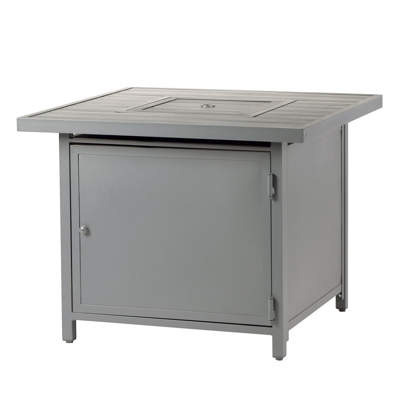 Raeann Square Aluminum Propane Smokeless Fire Pit Table with Hidden Fuel Tank, Gray