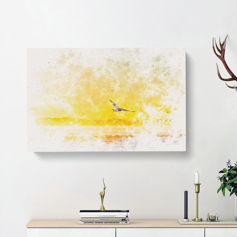 Seagull Flying Over The Beach - Wrapped Canvas Print, 40cm H x 60cm W x 3cm D