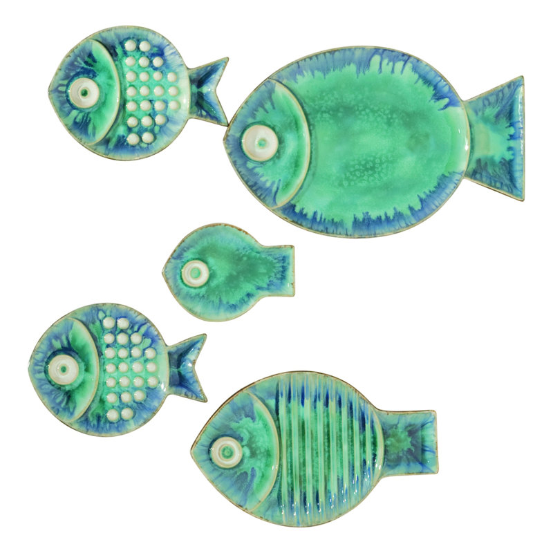 Blue Fish Plate Wall Décor, 9.5" H x 7" W x 1" D