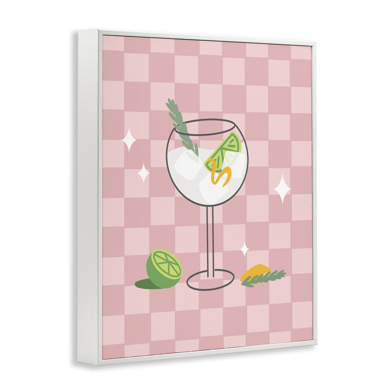 Art giclée gin & tonic sur damier par Anna Quach, Estampe numérique encadrée blanc bord de mer, H 30 po x l 24 po