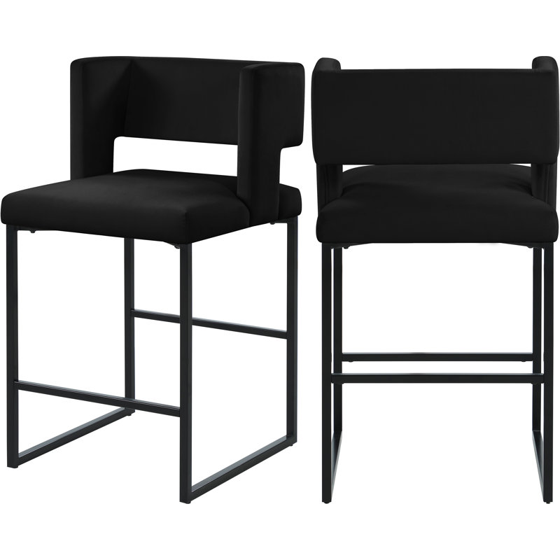 Caleb 26" Counter Stool, Black Velvet, Brushed Gold