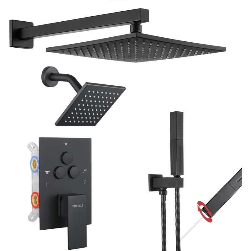 VANFOXLE Shower System With Push Button Diverter, 2-In-1 Handheld Shower Head, High Pressure Rainfall Shower, Anti-Scalding Valve, And Durable Wall Mount Design