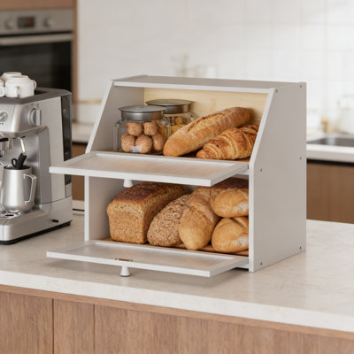 Très grande boîte à pain en bambou pour comptoir de cuisine, bac de rangement de pain à double couche avec verre ondulé acrylique, garde-pain en bois naturel pour la fraîcheur