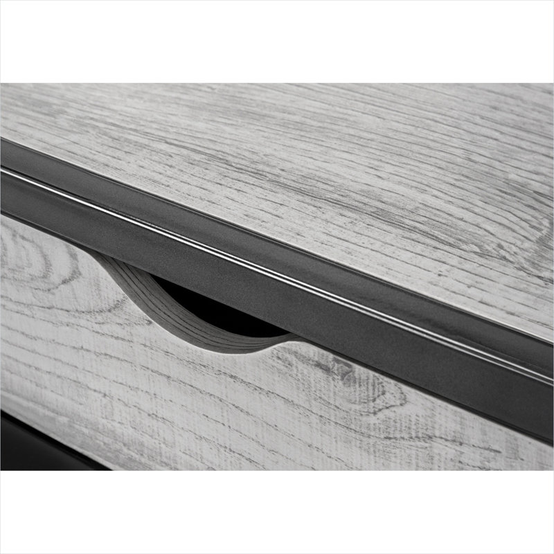 Bureau d'ordinateur à domicile avec tiroir, stratifié gris sur structure en métal noir, table de travail compacte de 42 pouces