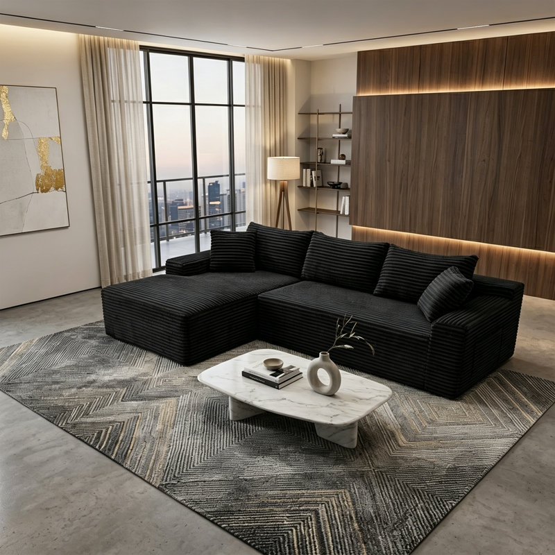 Canapé modulaire surdimensionné en L surdimensionné avec méridienne réversible et coussins décoratifs, sans assemblage, Black