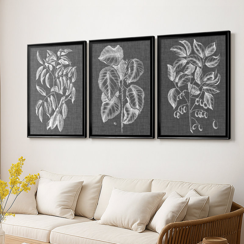 Graphic Foliage III - Toile tendue avec châssis sur mesure - 3 pièces