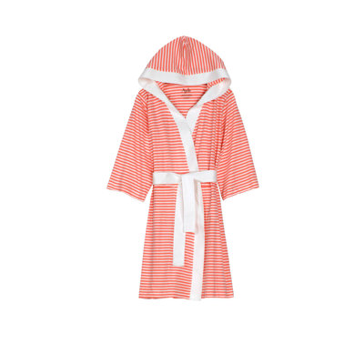 Seaside Serenity Organic Cotton Hooded Short Robe with Stripes