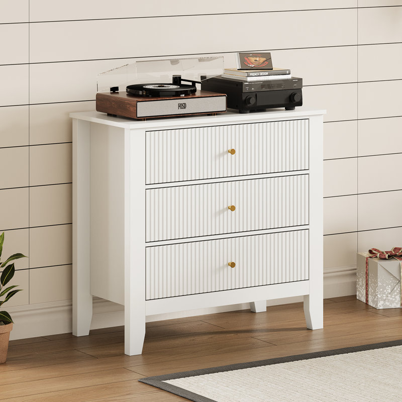 31.7'' W Fluted Nightstand with Charging Station, White