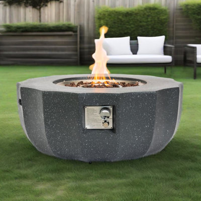 Table de foyer d'extérieur 36 pouces pour le jardin, oxyde de magnésium gris, allumeur électronique à impulsion, arrière-cour ronde à deux étages, 50000, finition, brûleur en acier inoxydable, allumage facile