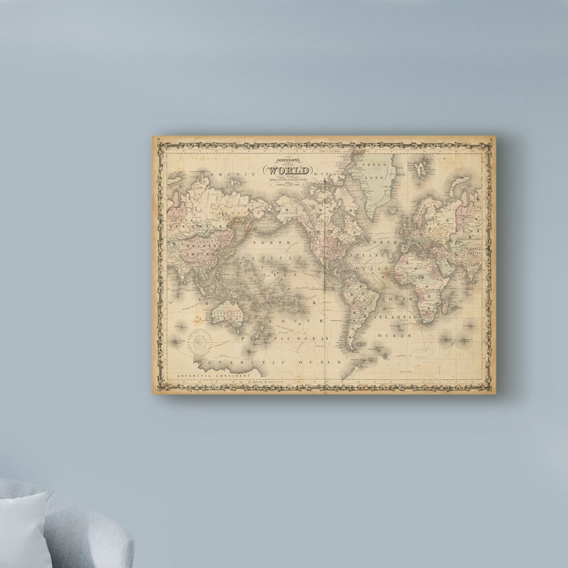 " Map Of The World " by Johnson, 14" H x 19" W x 2" D