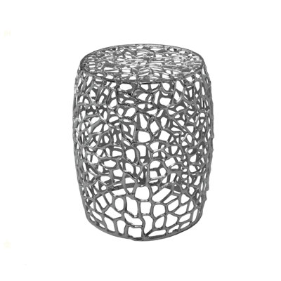 Aluminum Drum End Table With Intricate Design