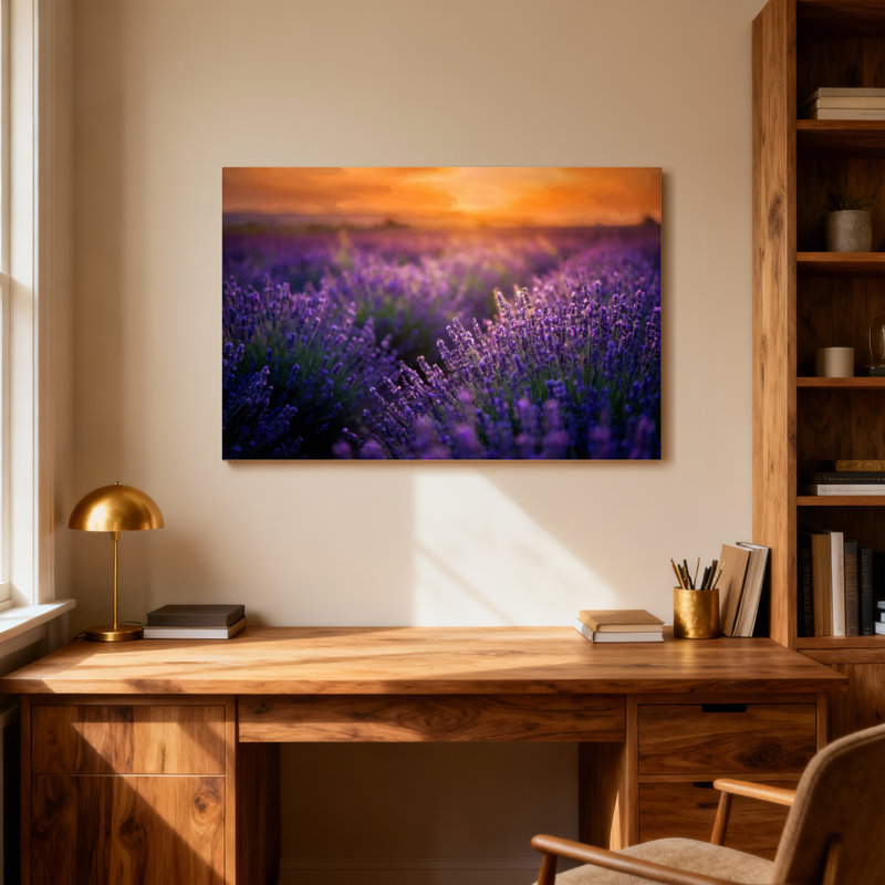 Plantes et fleurs Champ de lavande Coucher de soleil Ciel mauve Nature Paysage Beauté Calme, H 12 po x l 18 po