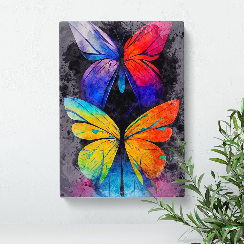 Butterflies Paint Splatter No.2 - Wrapped Canvas, 60cm H x 40cm W x 3cm D