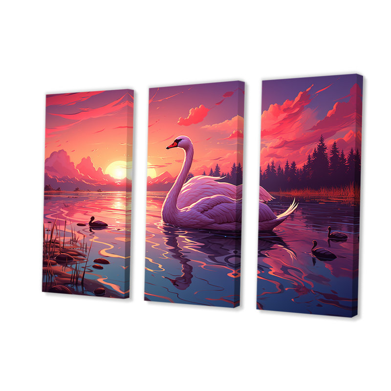 Art indien, Taj Mahal, coucher de soleil, cygne - art mural indien, Toile tendue, H 40 po x l 60 po