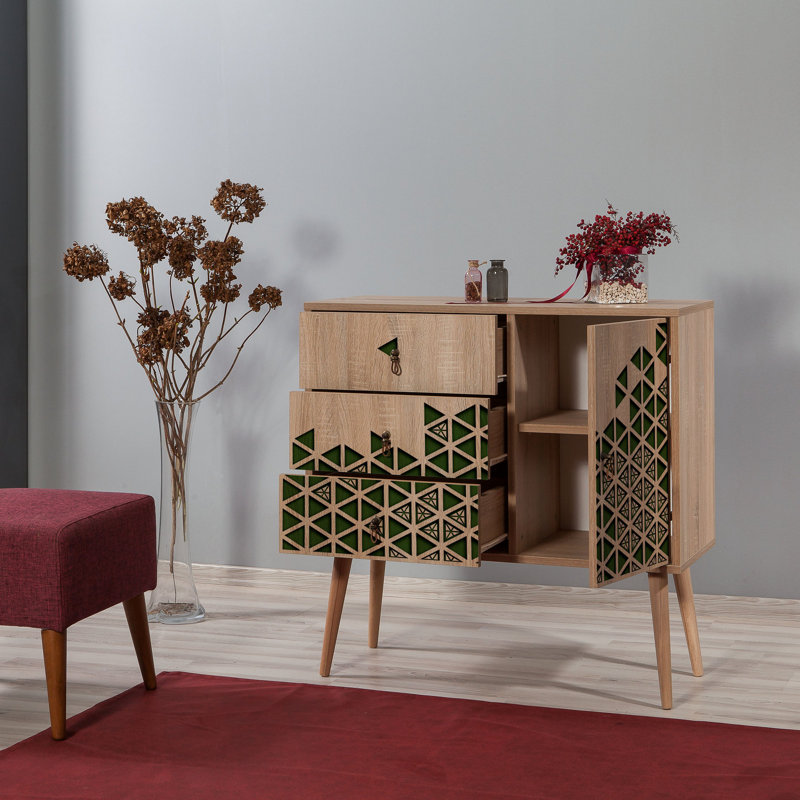Commode combinée 3 tiroirs Borup, Vert / beige