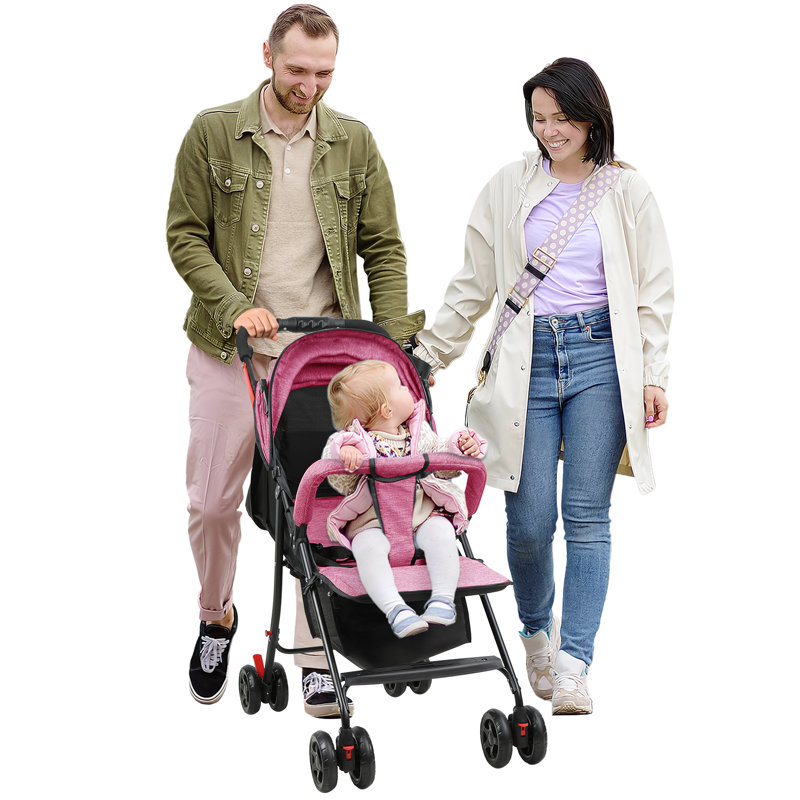 Travel Baby Stroller, One-Hand Folding Infant Pushchair with Adjustable Backrest, Canopy, Storage Basket for 0-2 Years Toddlers Up to 10kg