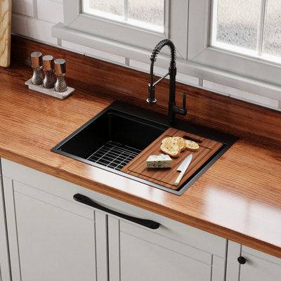 Lavabo de cuisine 30 po x 22 po en acier inoxydable noir - Évier de cuisine de calibre 16