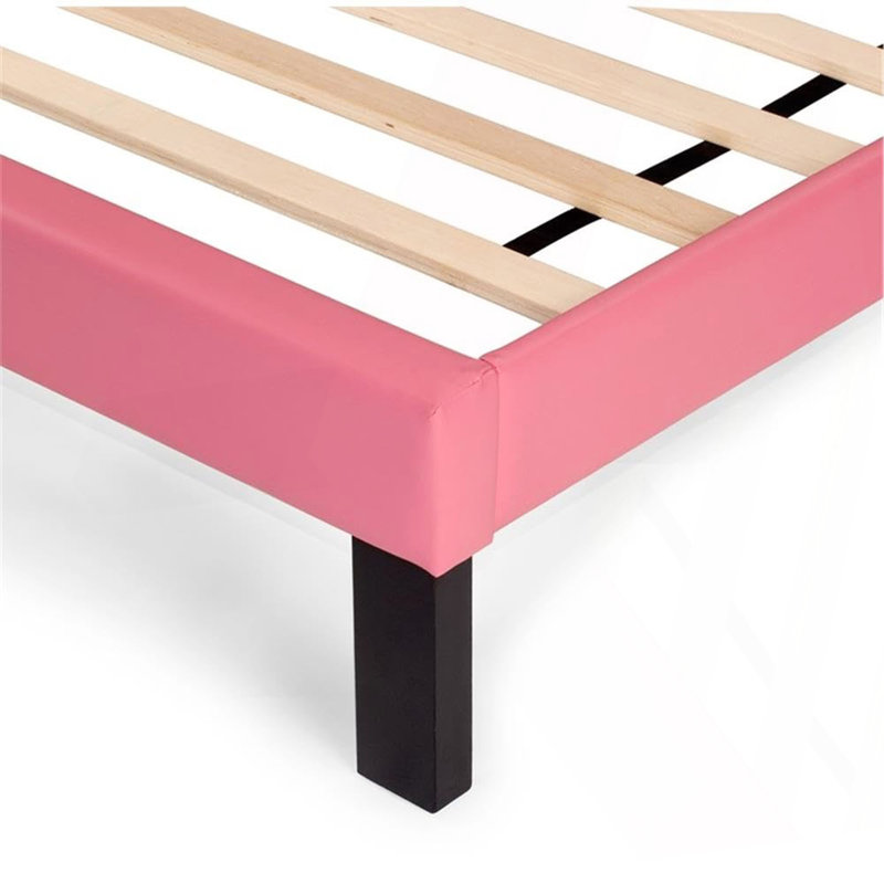Cadre de lit simple et simple en similicuir rose, Lit double