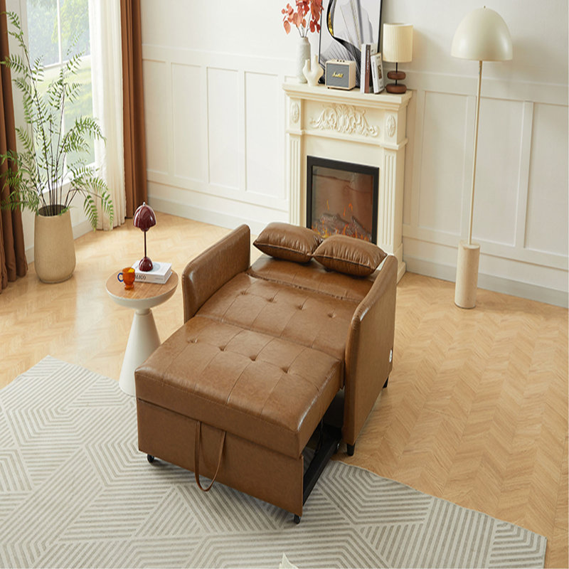 Fauteuil convertible surdimensionné de 51,57 po avec trois ports USB pour petit espace, Similicuir brun