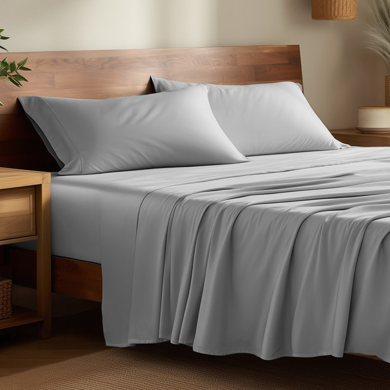 Sheet Set - Rayon from Bamboo, Cloud Gray, Split Head Flex King Sheet Set with 2 Pillowcases