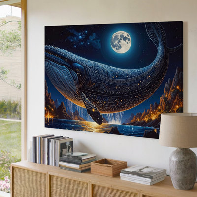 Canvas Wall Art Celestial Whale Canvasfantasy Moonlit Sky And Cosmic Ocean Flight Ready To Hang Gallery Wrapped Home Decor Modern Design