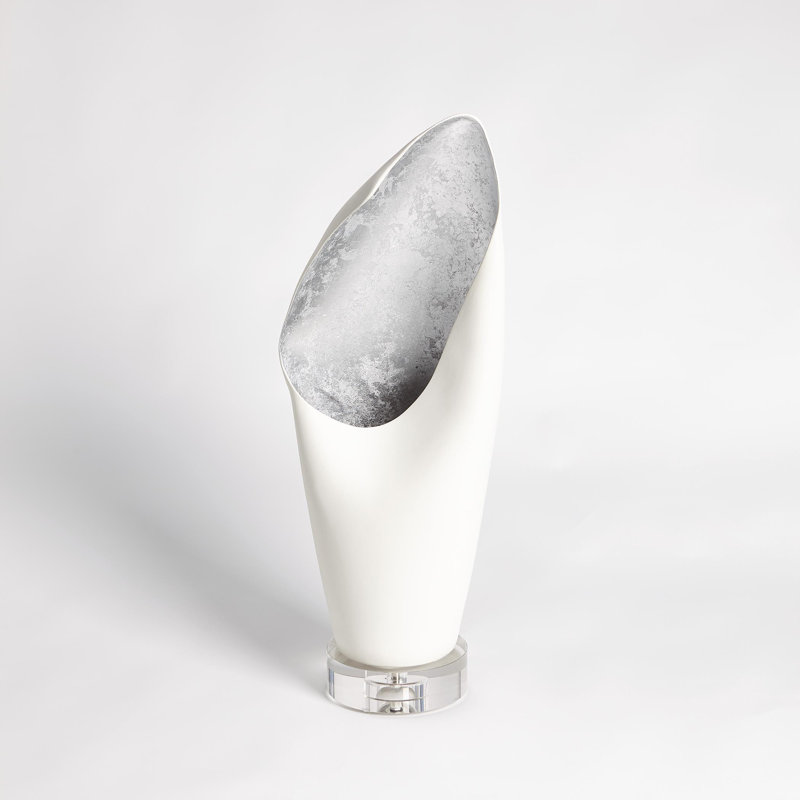 Cowl Lamp-White w/Leaf-Sm, Silver