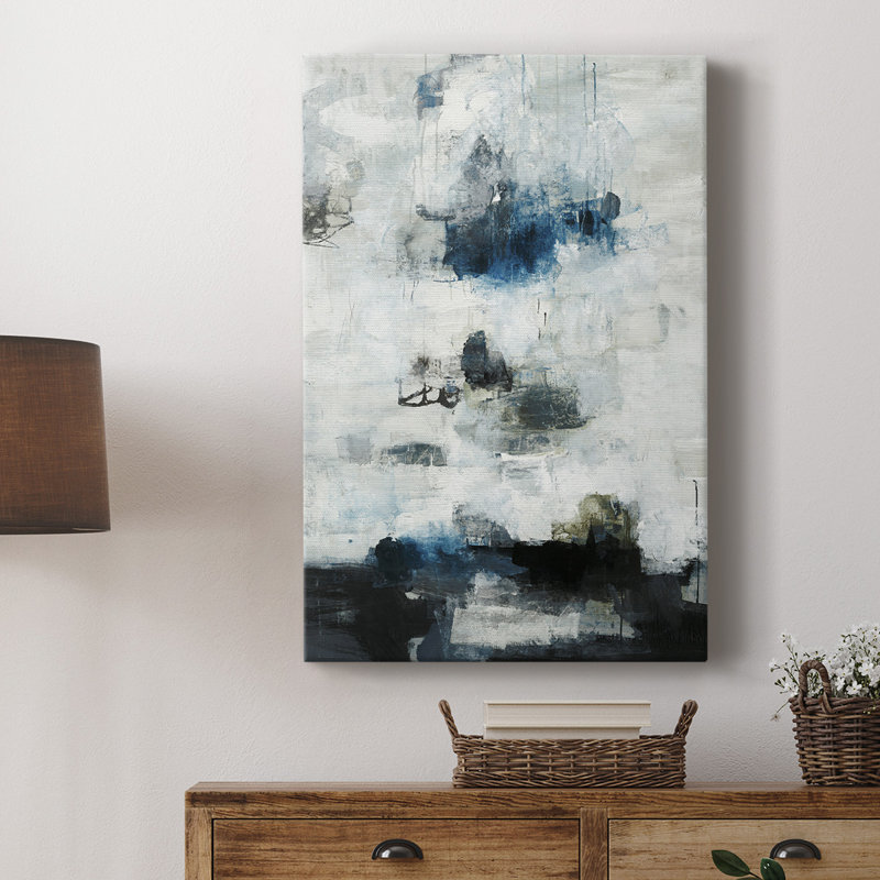 Toile tendue avec châssis noir et bleu de qualité supérieure - prête à être accrochée, H 36 po x l 24 po x P 1 po
