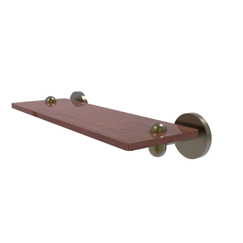 Tablette murale unie bois ironwood Itzhak, Laiton antique, H 2,5 po x l 16 po x P 5 po