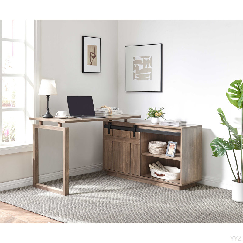 Crédence de rangement pour bureau à la maison en forme de L, Brun