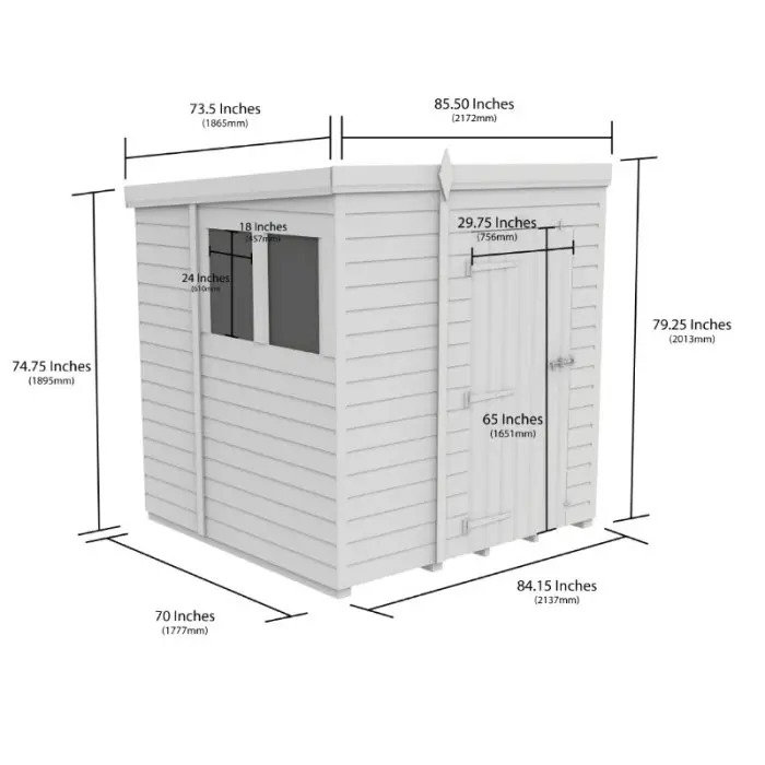 Total Sheds 7ft x 6ft Pent Garden Shed - Double Door - No Windows - Pressure Treated Timber - UK Manufactured