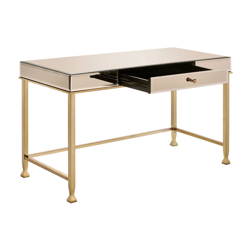 Lillyann 1 - Drawer Writing Desk with Mirrored Top, Smoky Mirrored