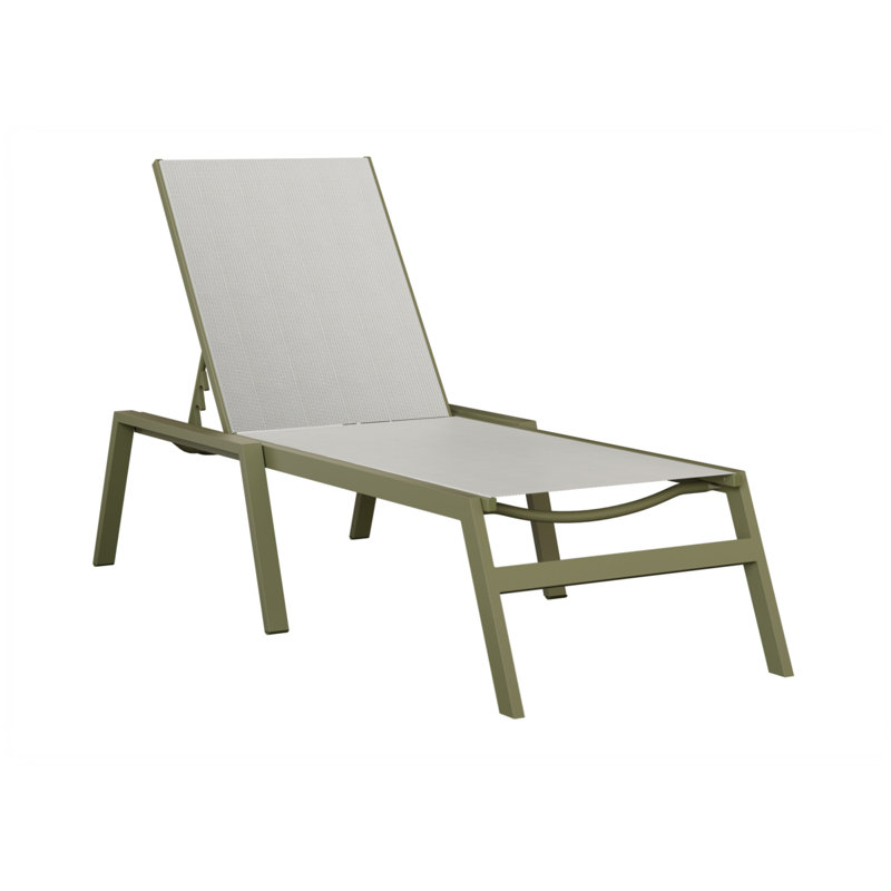 Colella Green Sage Aluminum Chaise Armless Lounge With Luxe Black Sling Fabric, Pale Gray, Green Sage