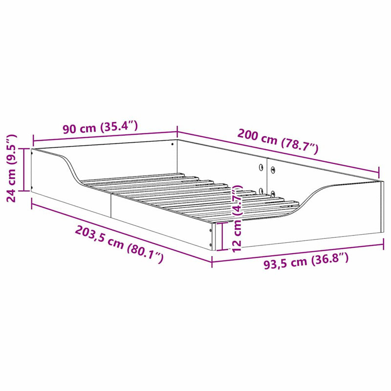 Solid Wood Bed, European Single (90 x 200 cm), Wax Brown