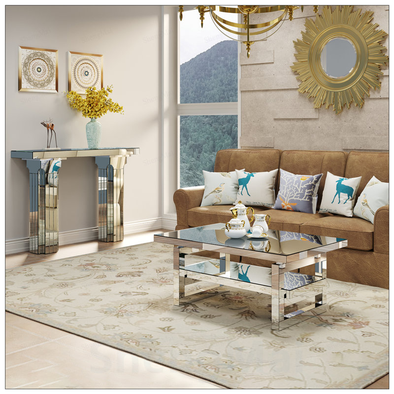 Table basse carrée moderne de luxe avec verre trempé pour petits appartements et balcons, design réfléchissant et peu encombrant