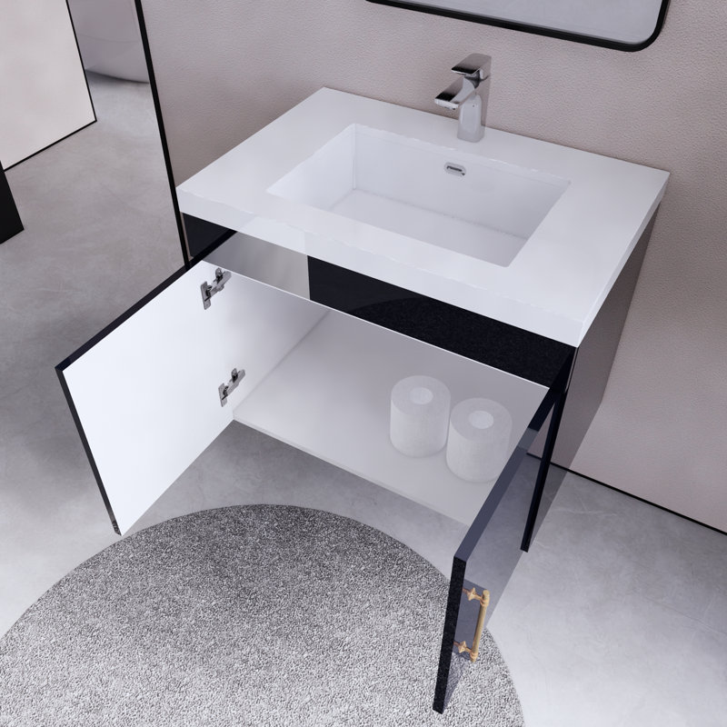 Foushee 29.53'' Single Bathroom Vanity with Acrylic Top, Navy Blue, 30"