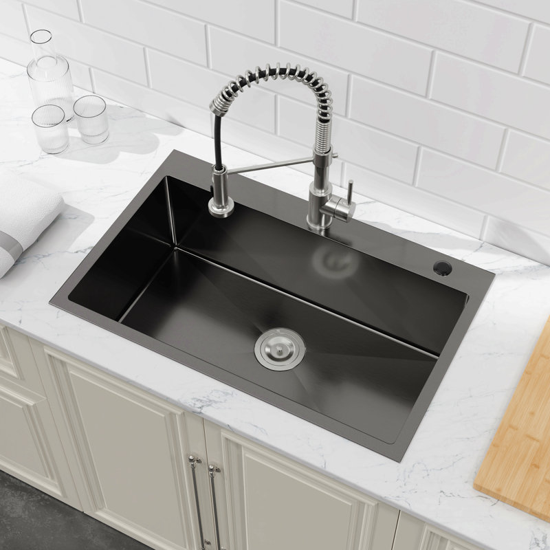Évier de cuisine en acier inoxydable, cuve simple, évier sur pied fait à la main, avec drain standard et crochet